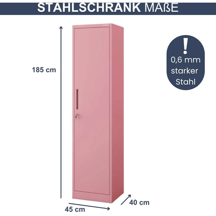 Aktenschrank abschließbar KADO - 5 Ebenen verstellbar, Flügeltüren | Metallschrank Werkstatt Mehrzweckschrank Büroschrank aus Stahl Werkzeugschrank, 185x45x40cm Rosa – Bild 2