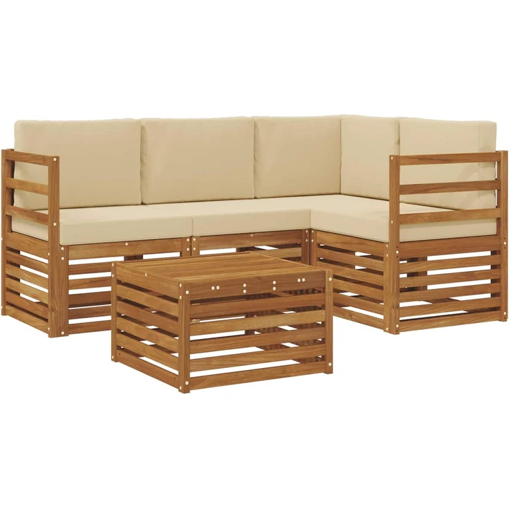 vidaXL Outdoor-Sofagarnitur 5 stk. 4-Sitzer Natur und Beige 3374753 – Bild 2