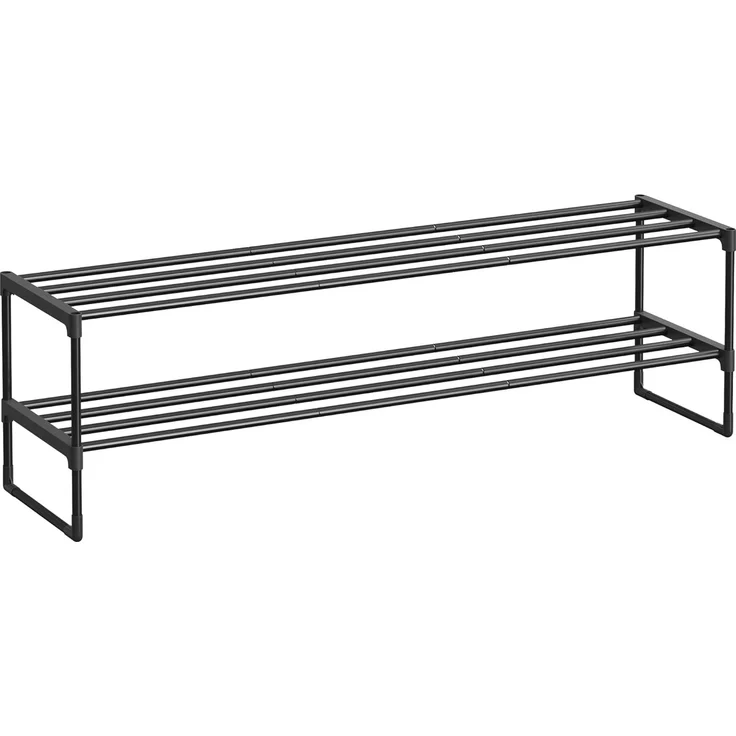 SONGMICS Schuhregal mit 2 Ebenen, Schuhständer aus Metall, Schuhaufbewahrung, Schuh-Organizer für 10-12 Paar Schuhe, stapelbar, für Flur, Wohnzimmer, Schlafzimmer, 30 x 116 x 34 cm, schwarz LSA032B01 – Bild 1