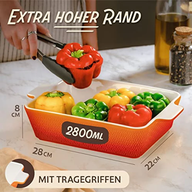 Praknu Auflaufform Auflaufform Groß aus Keramik - Extra Hoher Rand - Für Lasagne, – Für, Porzellan - Keramik, (1-St), Für 4 Personen Lasagne, Tiramisu & Auflauf - Hoher Rand - Rechteckig – Bild 5