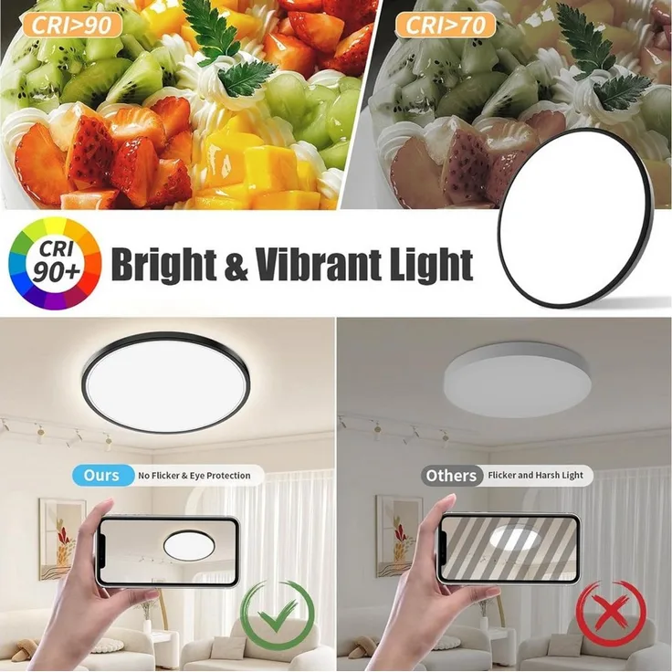 POPOLIC LED Deckenleuchte 24W 3200LM Deckenlampe Flach Dimmbar mit Fernbedienung 3000K-6500K, 2 St, IP54 Ultra Dünn Schlafzimmer Lampe für Wohnzimmer Küche Badezimmer