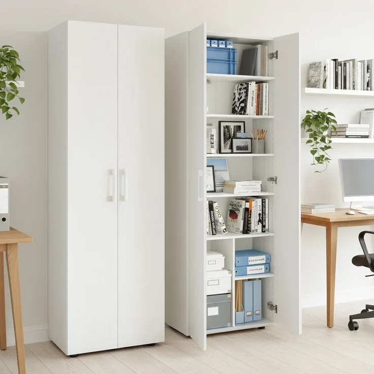Bellamio 'Apol' Mehrzweckschrank, weiß, 176x33x60 cm, Aktenschrank mit 8 Ablagefächern – Bild 2