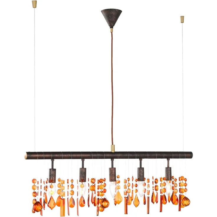 LED Hängeleuchte, 5 flammig, Metall braun, Kristall-Optik