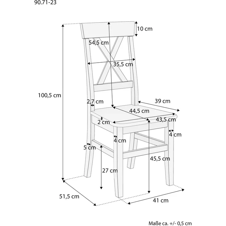 Küchenstuhl Massivholzstuhl Esszimmerstuhl Kiefer Stuhl 90.71-23Kiefer weiß – Bild 3