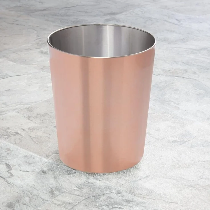 mDesign Mülleimer Abfalleimer Papierkorb Rund 6,4L Bad Metall Roségold – Bild 2