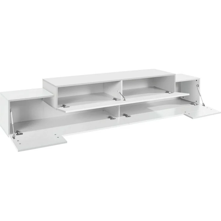 Dmora - TV-Schrank Nico, niedriges Wohnzimmer-Sideboard, Fernsehständer-Basis, 100% Made in Italy, 240 x 45 x 52 cm, glänzendes Weiß, – Bild 5