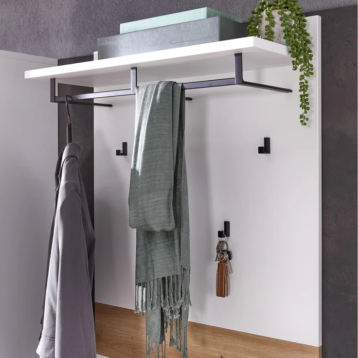 Stella Trading Memphis Flurgarderoben Set in Weiß, Artisan Eiche Optik - Modernes Garderobenset 5-teilig für Ihren Eingangsbereich - 255 x 192 x 38 cm (B/H/T) – Bild 6