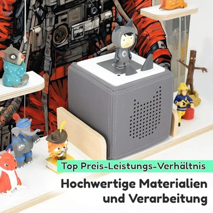 stadtecken Holzregal für Musikbox I Geeignet für die Toniebox und ca. 50 Tonies I Perfekte Tonie Aufbewahrung im Kinderzimmer I Zum Aufstellen oder Aufhängen I Astronaut, groß – Bild 4