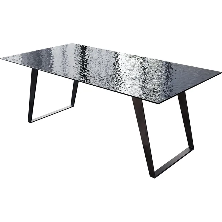 Esstisch Edge 200x100 Reliefglas Rauchschwarz 3D-Design Metall Schräg Schwarz