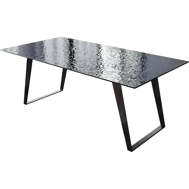Esstisch Edge 200x100 Reliefglas Rauchschwarz 3D-Design Metall Schräg Schwarz