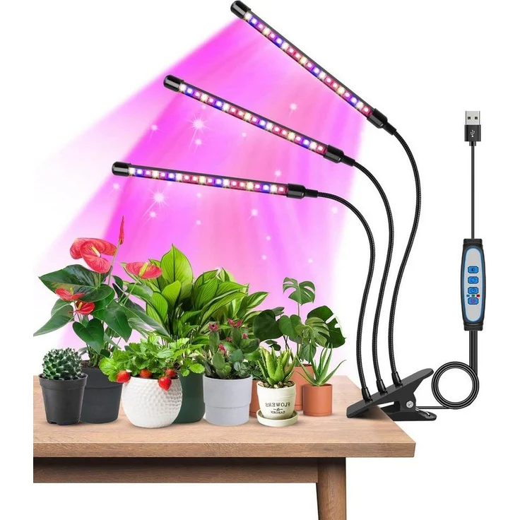 SinLaw Pflanzenlampe Dreiköpfige LED Pflanzenlampe, Vollspektrum Wachstumslampe, Verstellbar mit Timer,Energiesparend Für Zimmerpflanzen,mit Halterung – Bild 1
