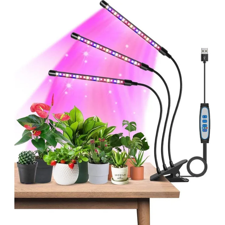 SinLaw Pflanzenlampe Dreiköpfige LED Pflanzenlampe, Vollspektrum Wachstumslampe, Verstellbar mit Timer,Energiesparend Für Zimmerpflanzen,mit Halterung