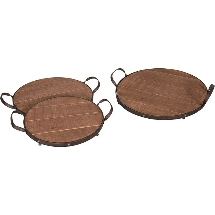 Antic Line 3er Set Tabletts Ø36,5cm, Ø32cm, Ø26,5cm aus Metall-Holz SEB15403
