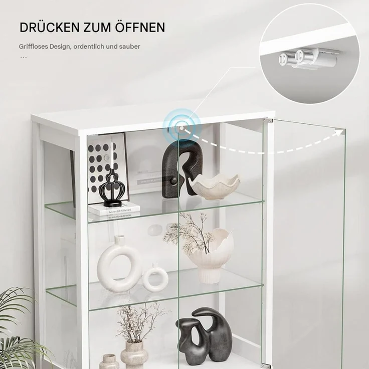 Glasvitrine 75x35x179.5 cm, 5-stöckige Vitrine mit Schublade, LED-Beleuchtung und Sensor, Weiß – Bild 5