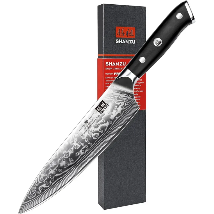 SHAN ZU Damastmesser Kochmesser 67 Schichten Damaststahl Küchenmesser mit G10 Griff 20CM - PRO Series