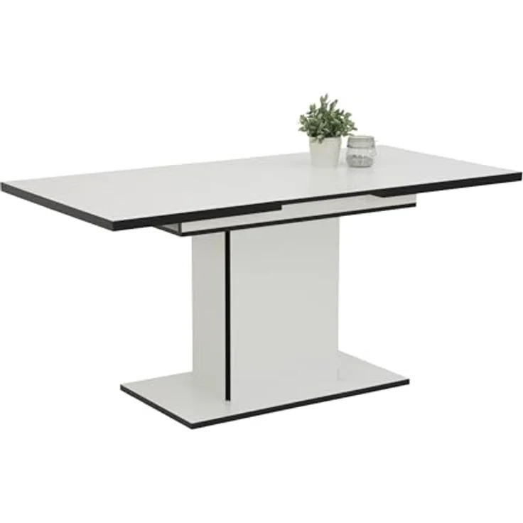 Hela Tische, Esstisch Säulentisch Ariana, Dekor Weiß melaminbeschichtet Kanten Schwarz, ausziehbar, Maß 120-160x80 cm – Bild 6