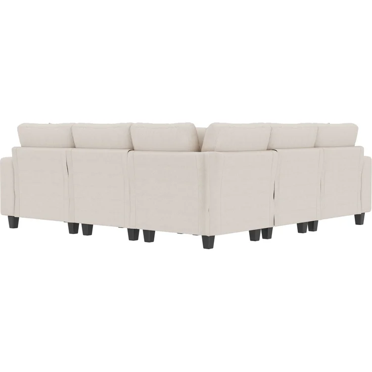 ZUBALIYA Modulare Wohnlandschaft, mit Stauraum, mit USB-C-Anschluss, modular kombinierbar, mit Getränkehaltern, mit Hocker, H 83 × T 216.5 × B 216.5 cm, Beige, Chenille – Bild 14