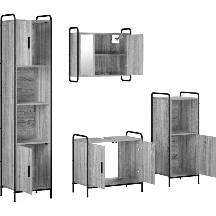 vidaXL Badezimmerschrank-Set 4 stk. Sonoma-Grau 40 x 36 x 181 cm 3444594 – Bild 7
