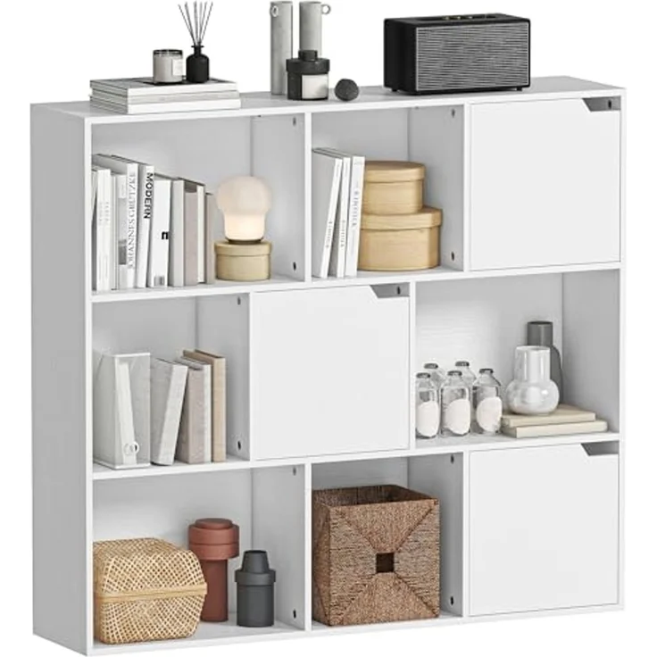 HOMCOM Bücherregal 9 Würfelfächer, Standregale 1-tlg, für Wohnzimmer, Büro, Weiß – Bild 1