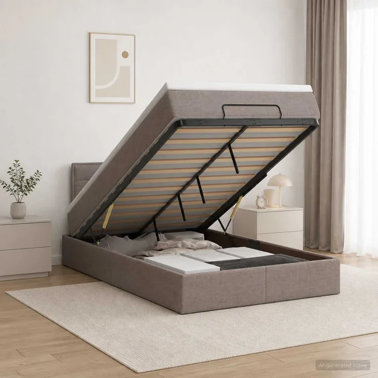 vidaXL Ottoman Bett mit Matratze mit Kopfteil Taupe 120 x 200 cm Stoff 3456237