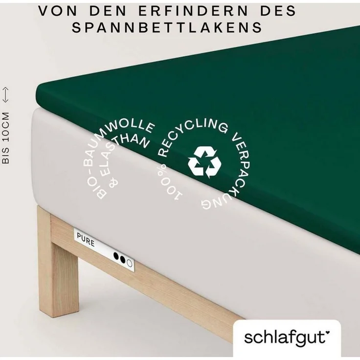 Schlafgut 'PURE TOPPER' Spannbettlaken, für Topper bis 10 cm Höhe, Green Deep, XL 180x200 cm - 200x220 cm, 100% Bio-Baumwolle – Bild 2