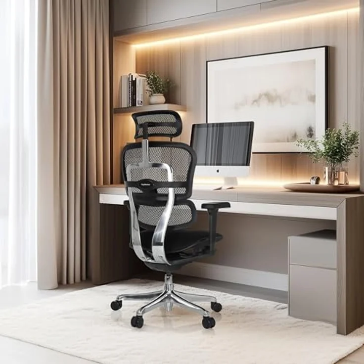 hjh OFFICE Bürostuhl ergonomisch ERGOHUMAN Ultra F GEN2 Originales Design, Bürosessel mit Flexibler Lendenwirbelstütze, Netzbespannung, Schwarz – Bild 2