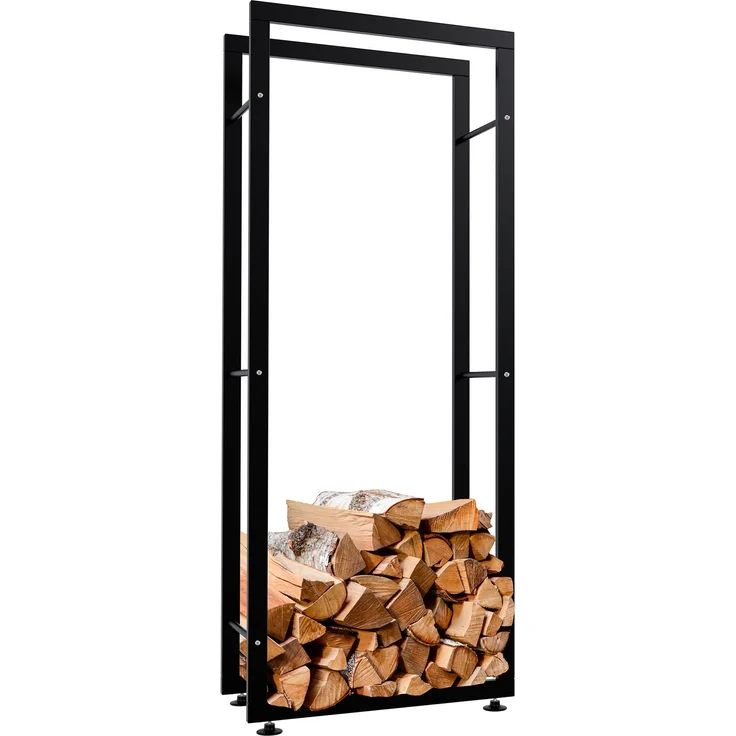 DELUKE® Kaminholzregal innen Metall SATLO - für Feuerholz Brennholzregal innen Kaminholzständer Kaminholzhalter Feuerholzregal InnenSchwarz, 25x60x150cm