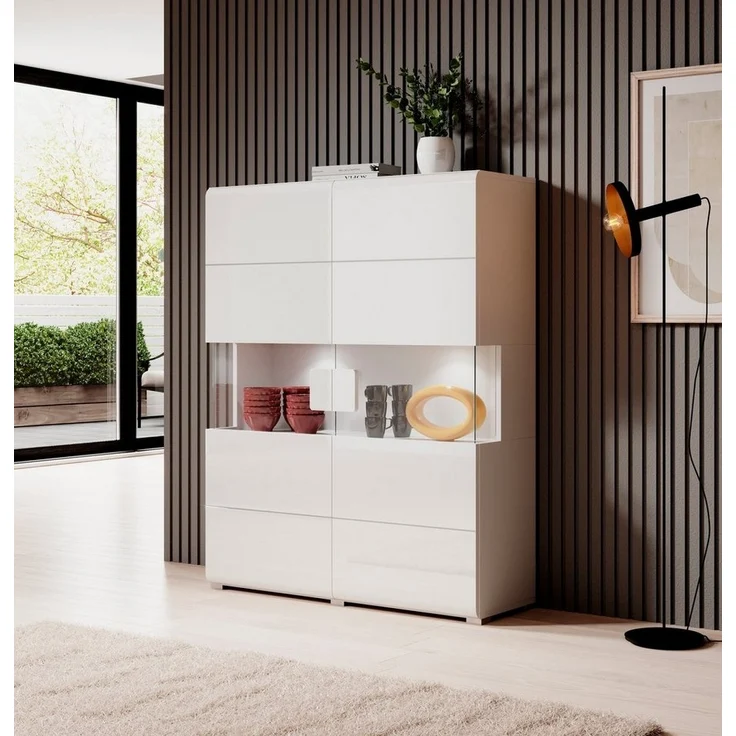 INOSIGN Highboard Toledo,Breite 121,5 cm, trendige Hochkommode mit 2 Türen, Hochschrank mit Glas-Partien,stylische Hochglanzfronten – Bild 3