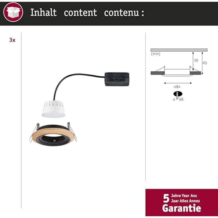 Paulmann 92237 LED Einbauleuchte Lanati 3er-Set schwenkbar 2700K Holzoptik Schwarz – Bild 5