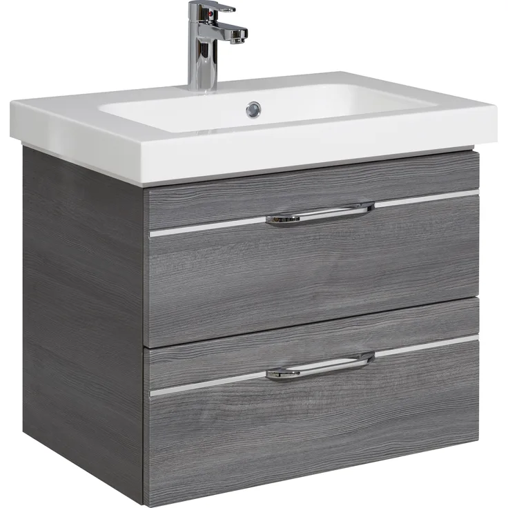 PELIPAL Balto Sprint Bad Möbel / Graphit Struktur quer NB, Waschtisch + Unterschrank 65 cm