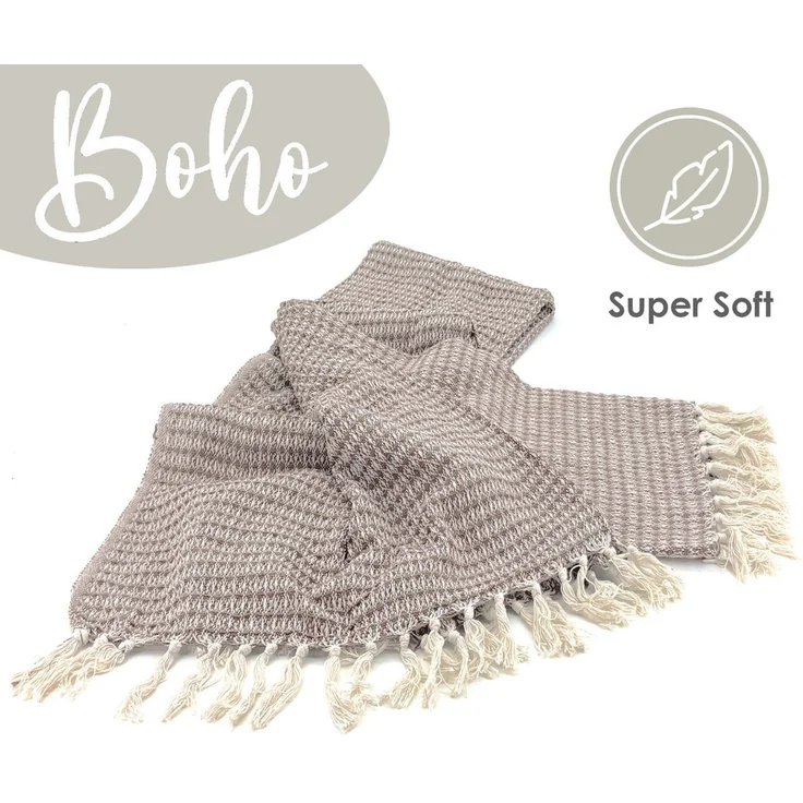 Wohndecke Strick Kuscheldecke Wolldecke Sofadecke 180x130 cm, heimtexland, Fransen Strickdecke Boho I 100% BW I weich, warm, natürlich – Bild 3
