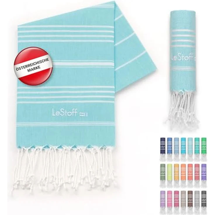 LeStoff Premium Hamamtuch 50 x 100 cm, 100% Bio-Baumwolle, schnelltrocknend, saugstaark, aquamarin – Bild 1