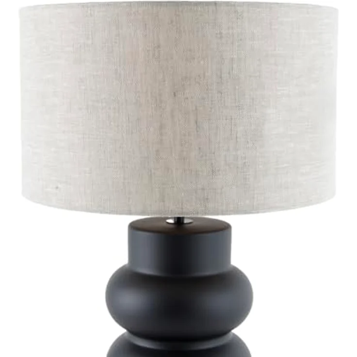 QAZQA Alisia Design Tischleuchte, Schwarz mit hellgrauem Stoffschirm, 35 cm, dimmbar, E27 Fassung, Keramik, geeignet für Wohnzimmer und Schlafzimmer – Bild 3