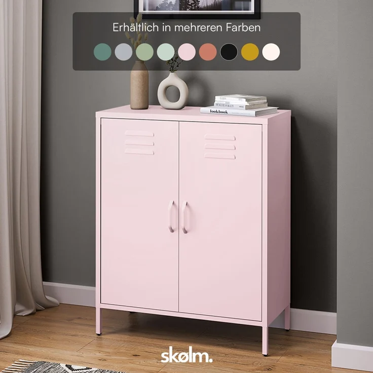 skølm 'Atria' Metallkommode, rosa, 100x38x80 cm, Metallschrank mit 3 Fächern – Bild 8