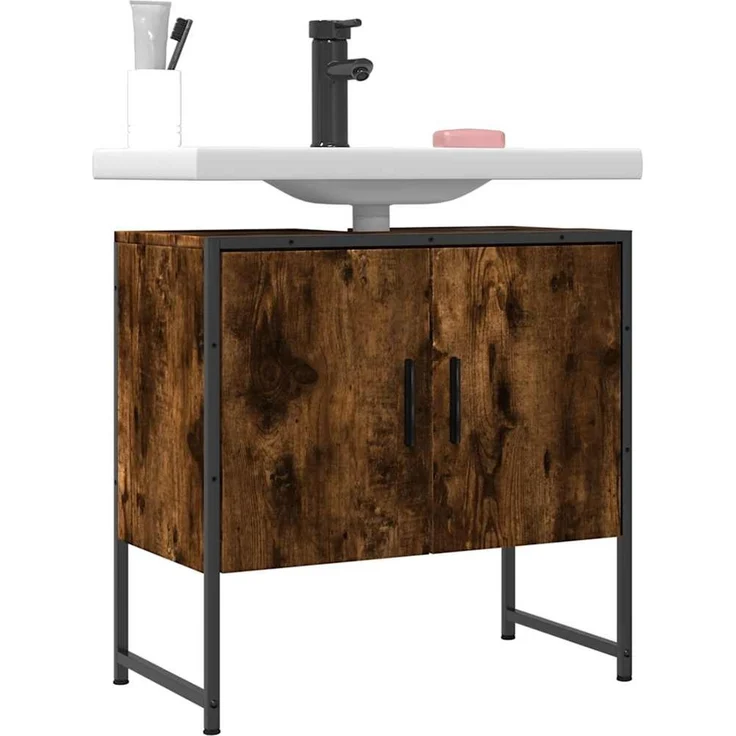 Waschbeckenunterschrank, Unterschrank Räuchereiche 60x33x60 cm Holzwerkstoff – Bild 2