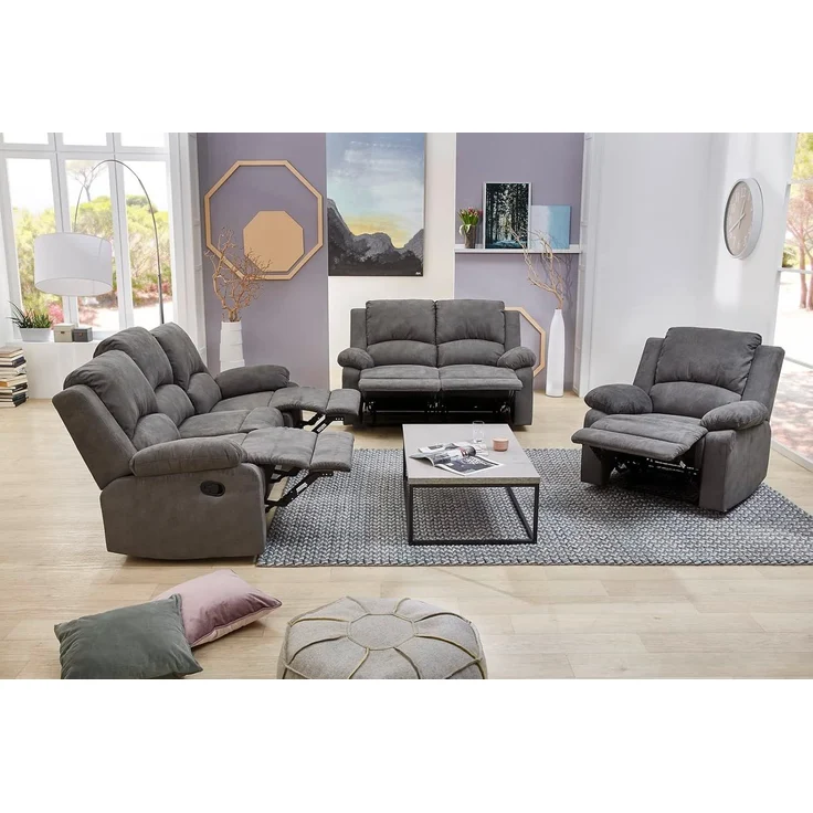 3-Sitzer-Relaxsofa Couch Liegefunktion Federkern Polster Stoff Vintage Anthrazit – Bild 7
