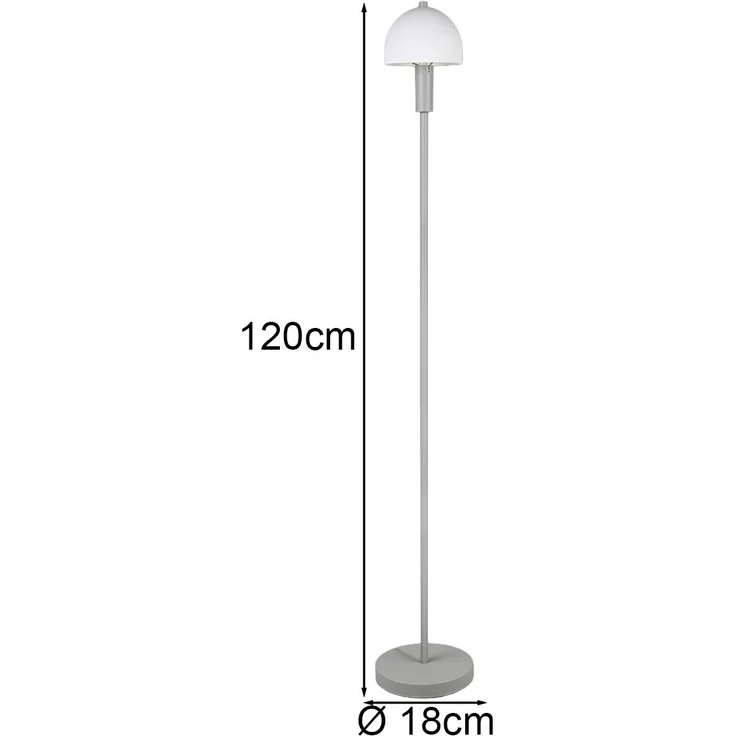 Kleine Stehlampe GLENN Grau mit Metallfuß und Lampenschirm Glas, Höhe 120cm – Bild 3