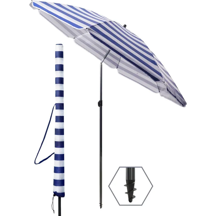 4smile Sonnenschirm Strand SunnyJoy, Blau-Weiß - UPF 50+ Strandschirm Ø 180 cm, sicherer Sonnenschutz Strand, Strandschirm windfest stabil - Sonnenschirm mit Schutzhülle