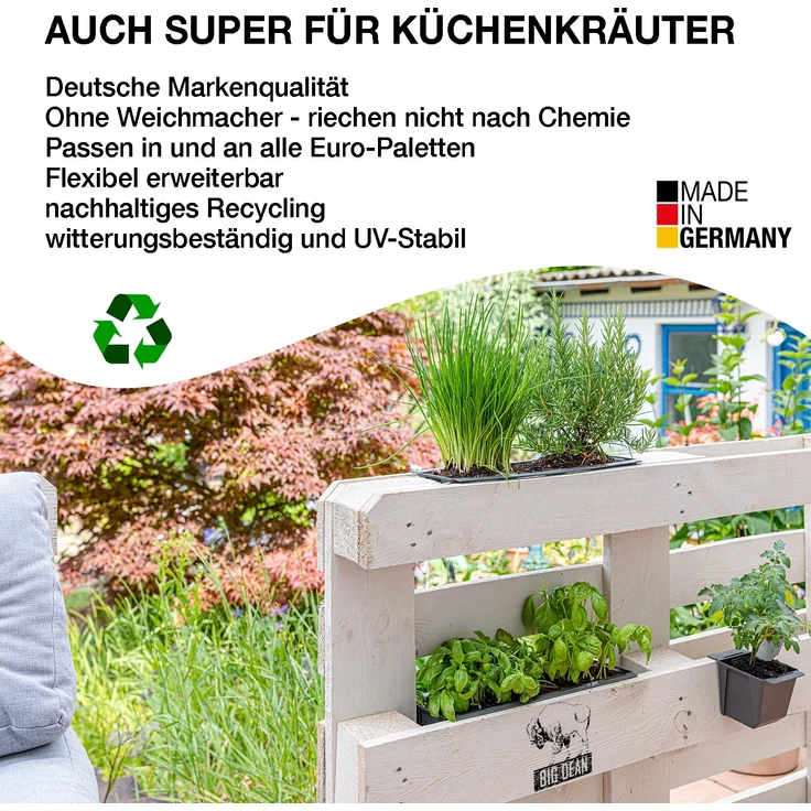 BigDean 24er Set Paletten Blumenkästen - Einsatz - mit Hängesystem zum Einhängen - 37cm anthrazit - Pflanzkasten für Europalette Balkonkasten Blumentopf - aus recyceltem PP-Kunststoff – Bild 7