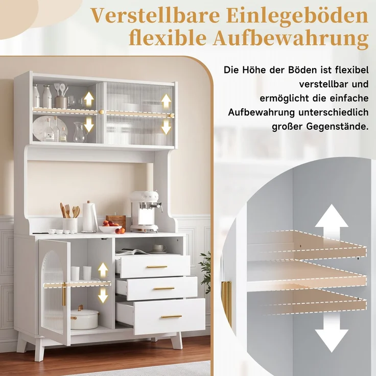 Buffetschrank 100,5 x 40 x 178 cm aus Particle Board mit Acrylglasfront und Steckdosen – Bild 8