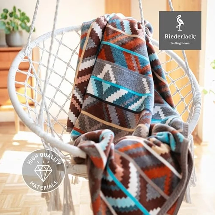Wohndecke Ethno Prisma, Ethno-Kuscheldecke in 150x200 cm, Biederlack, Decke aus Baumwollmischgewebe, Made in Germany – Bild 3