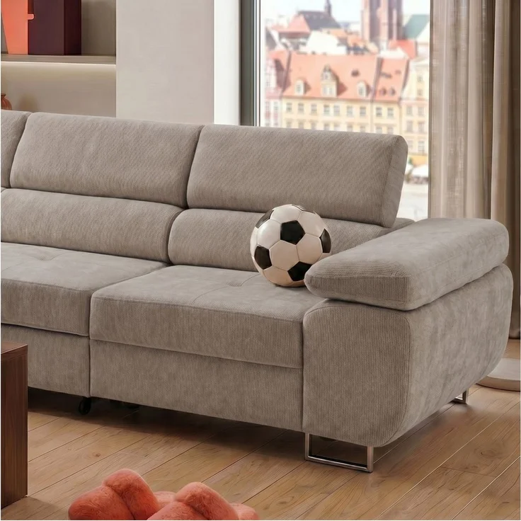 Muffo Ecksofa Wild Maxi mit Schlaffunktion inkl. Montage, L-form Couch mit Bettkasten XL, 6-fach verstellbare Kopfstützen – Bild 3
