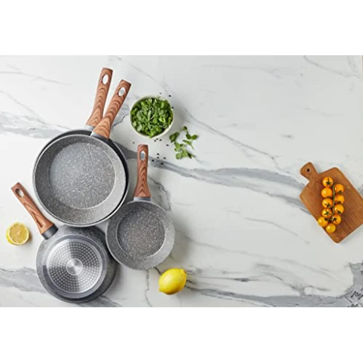 RESTO Kitchenware Bratpfanne Aquila, tiefe Schmorpfanne langlebig und spülmaschinenfest, Aluminium (1-tlg), mit ergonomischem weichem Griff in Holzoptik – Bild 6