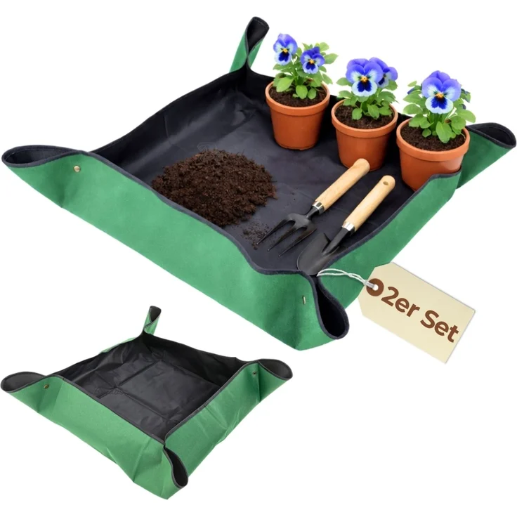2er Set Pflanzen Umtopfmatte Wasserdicht Pflanzunterlage Faltbar Pflanzenmatte Pflanzwanne Tragbare Gartenmatte Robust Umpflanzmatte 40x40 Pflanzmatte Oxford 600D – Bild 1