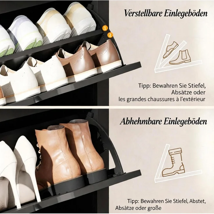DESVIAE Garderobenschrank Schwarz aus Spanplatte – 72x112x26 cm – 3 Klapptüren – Bild 4