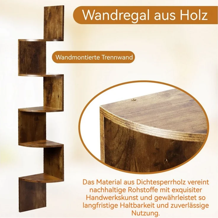 BlingBin Eckregal Wandregal Eckregale zur Wandmontage Bücherregal hängend 5 Ebenen, 1 Packung 1-tlg, Wandablage,Wandeckregal,Hängeregal Schweberegal,Regal,Platzsparend – Bild 4