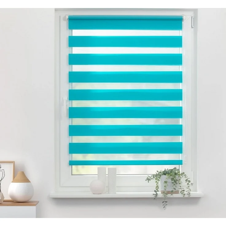 Lichtblick Doppelrollo Klemmfix ohne Bohren, Streifen, Blickdicht, Klemmträger-Montage, Sichtschutz, Wandmongtage, Deckenmontage, für Fenster und Türen Blau,110x150 cm (B x L) – Bild 3