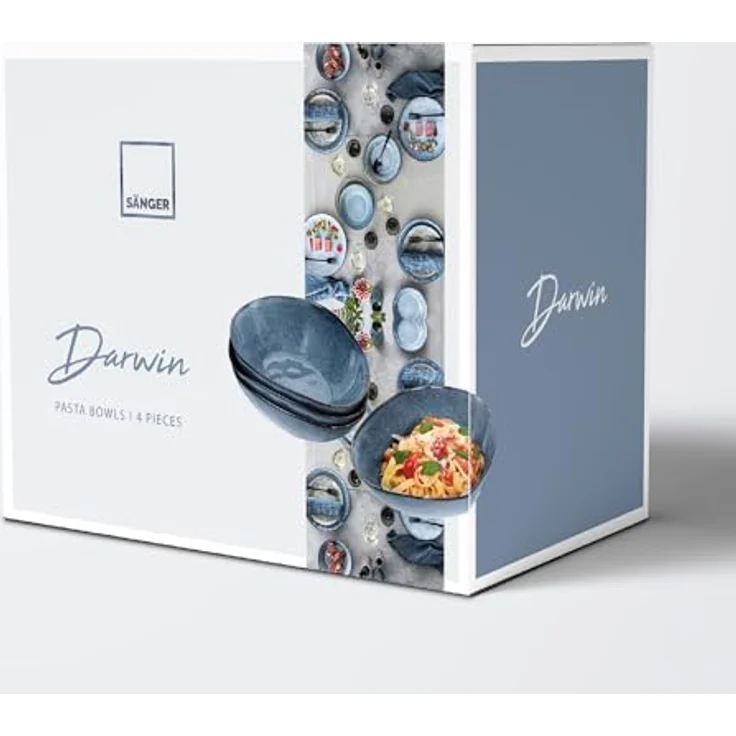SÄNGER | Pastateller Darwin 4 tlg, Spaghetti Teller 4 Personen, Steingut Geschirr Set für Pasta, Nudelteller Spülmaschinengeeignet, Teller Steingut für Nudelgerichte Blau 1 L | PREMIUM COLLECTION – Bild 6