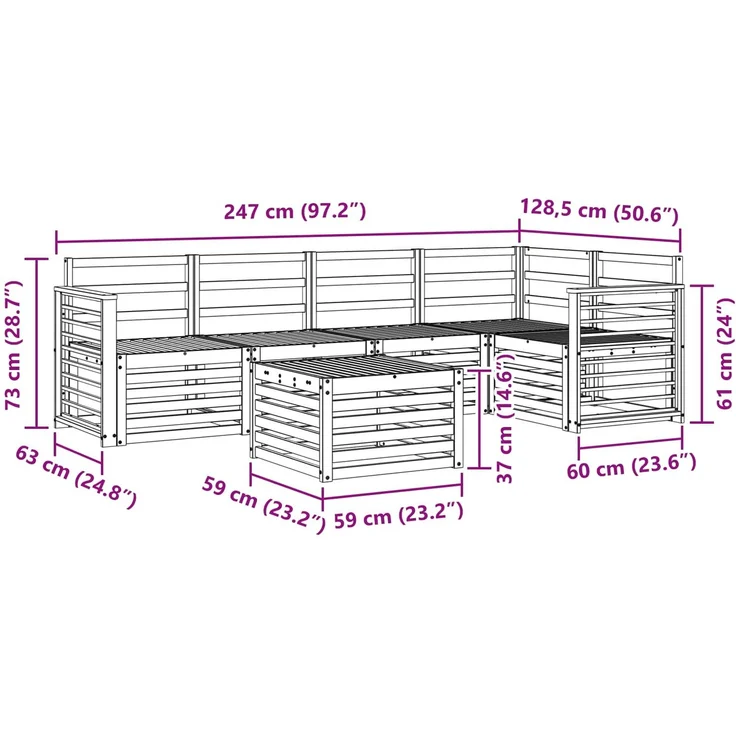 vidaXL Outdoor-Sofagarnitur 6 stk. 5-Sitzer Weiß Massivholz Akazie 3391884 – Bild 9