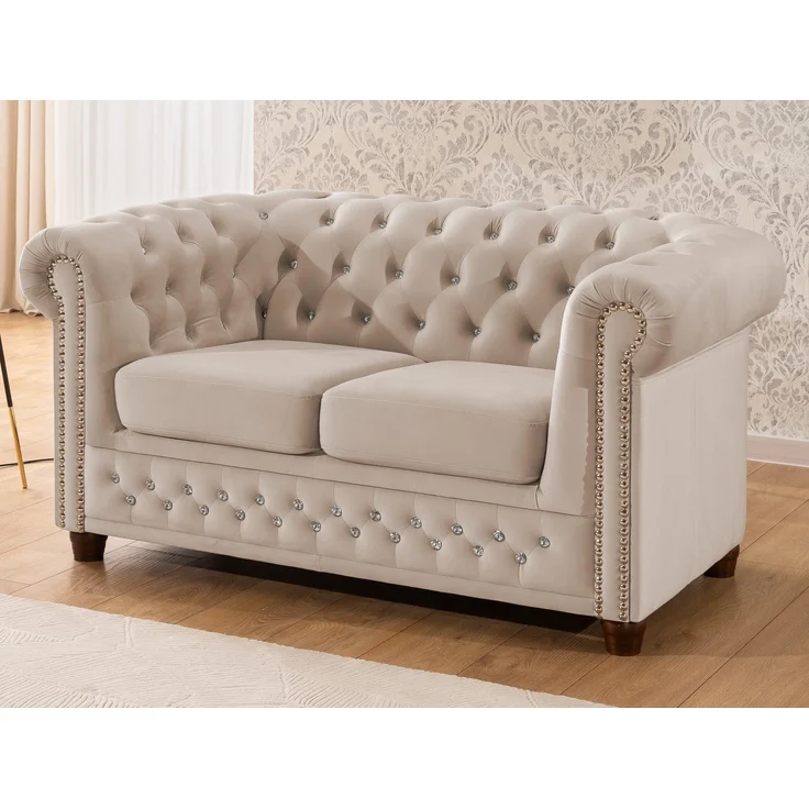 S-Style Möbel Polstergarnitur Chesterfield 3+2+1 Cleo Blink aus Samt mit Kristallsteppung, (1x 3-Sitzer-Sofa, 1x 2-Sitzer-Sofa, 1x Sessel), mit Wellenfederung – Bild 3
